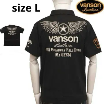 [ VANSON 반손 ] 복각판 윙 스타 자수 와펜 피케 셔츠 L