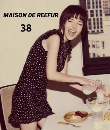 MAISON DE REEFUR 도트 무늬 프릴 원피스 블랙