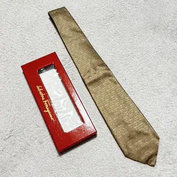 Salvatore Ferragamo 골드 실크 넥타이 실크
