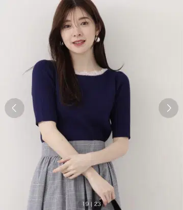 데콜테 레이스 리브 니트
