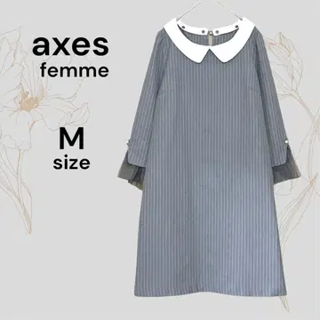 axes femme 새상품급 그레이 스트라이프 원피스 7부 소매 쉬폰