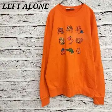 LEFT ALONE 맨투맨 스웨트 애니멀 자수 코튼 오렌지