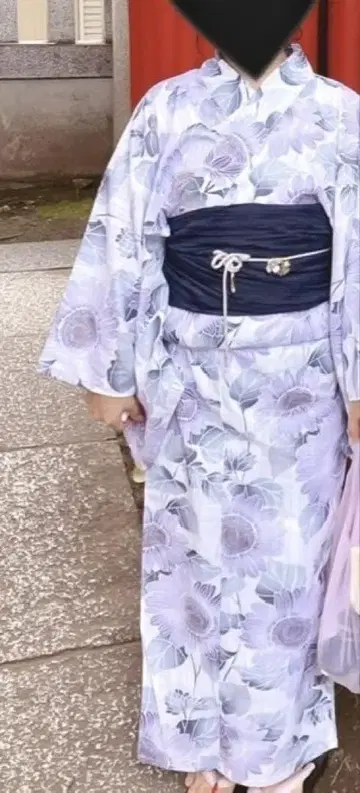 유카타 해바라기 여성용 보라색 블루 화이트 흰색 바탕 네이비 라메