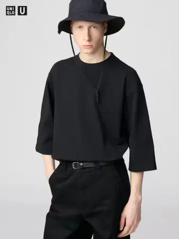 택 포함 새상품 UNIQLO U 크루넥 T셔츠 7부 소매 블랙 M 사이즈