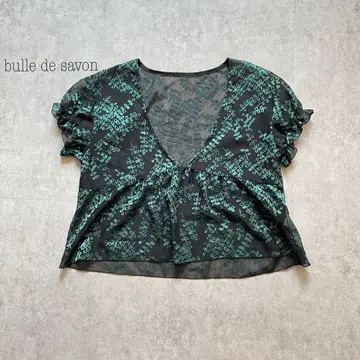 뷔르데사봉 bulle de savon 시스루 나뭇잎 패턴 블라우스 블랙