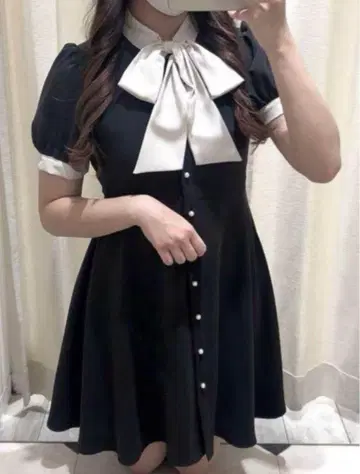 evelyn 바이컬러 빅 리본 op 원피스 반팔 블랙