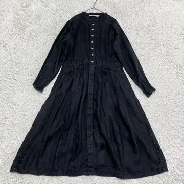 그랑마마도터 린넨 100% 긴팔 스트라이프 턱 롱 원피스