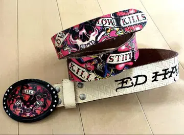 Ed Hardy KILLS 천연 가죽 가죽 벨트 에드하디 스컬 y2k