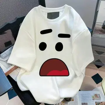 얼굴 프린트 오버사이즈 티셔츠 화이트