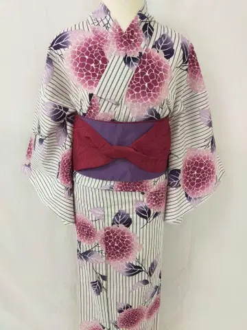 [재고 처분] 미사용 새상품 면100% 유카타와 반폭 오비 세트