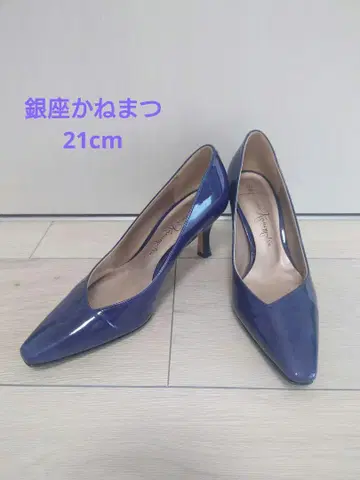 [거의 미사용] 긴자 카네마츠 7cm 힐 에나멜 펌프스 블루 21cm