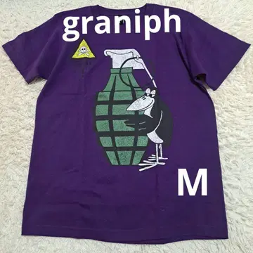 하자품 미사용 새상품 graniph 퍼플 위험물 주의! 프린트 티셔츠 M