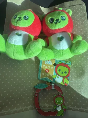미사용 앉아있는 아루쿠마 봉제인형 볼체인 키링 나가노 사과