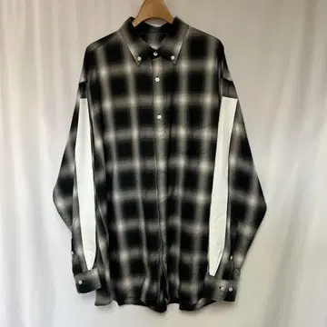 24SS SEQUEL SHIRT 옴브레 체크 레이온 셔츠 블랙 XL