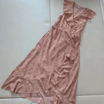 ZARA 자카드 프릴 핑크 롱 원피스 카슈쿨