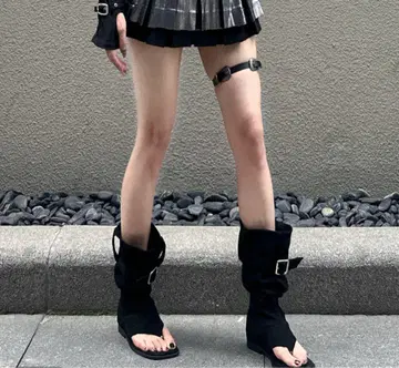 블랙 스웨이드 롱 부츠