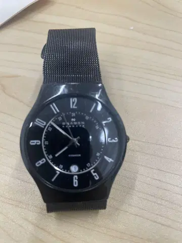 SKAGEN 블랙 메쉬 아날로그 손목시계