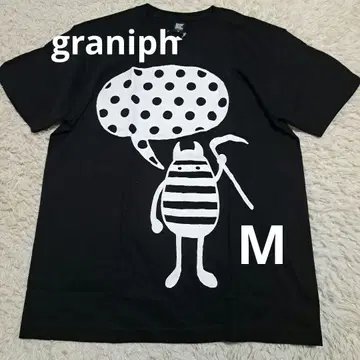 미사용 새상품 graniph 블랙 스트라이프 캐릭터 티셔츠 사이즈 M