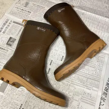 AIGLE 브라운 장화 비존M 러버 부츠 인솔 없음, 박스 없음