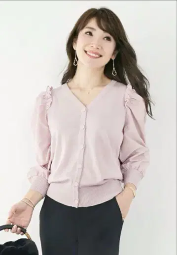 Liala x PG 가디건 퍼프 소매 이소재 도킹 네이비