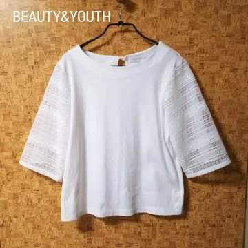 BEAUTY&YOUTH 코튼 레이스 슬리브 풀오버 티셔츠