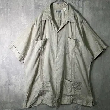 멕시코제 린넨 100% 쿠바 셔츠 그레이지 턱 빈티지