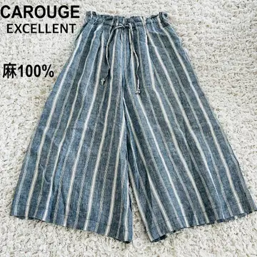 새상품급 CAROUGE 린넨100 스트라이프 와이드 팬츠 가우초 린넨
