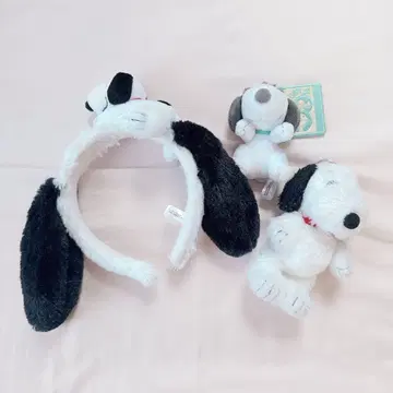 USJ 스누피 귀 달린 머리띠 봉제 인형 키링 세트