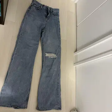 VEQUM 와이드 레그 데님 25 사이즈 데미지 가공