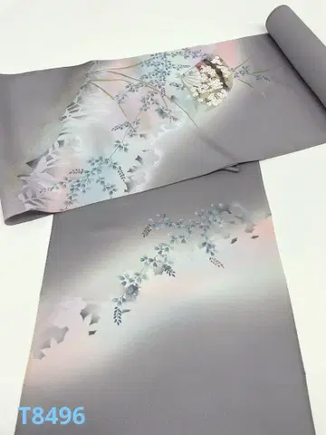 쓰케사게 금채 은채 부채꼴에 벚꽃 억새 순수 실크 옷감