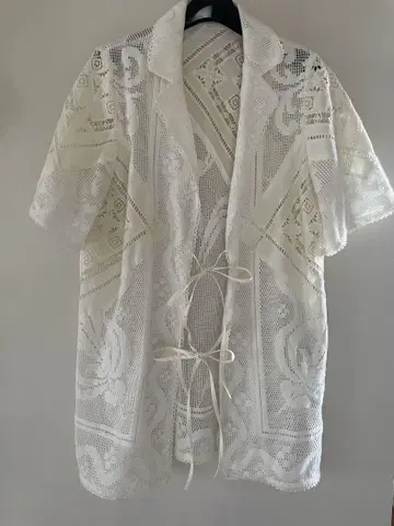 AMERI vintage 아이보리 레이스 셔츠 반팔 자켓