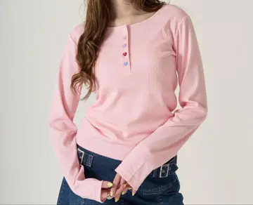 TINA:JOJUN 하트 버튼 헨리넥 롱T