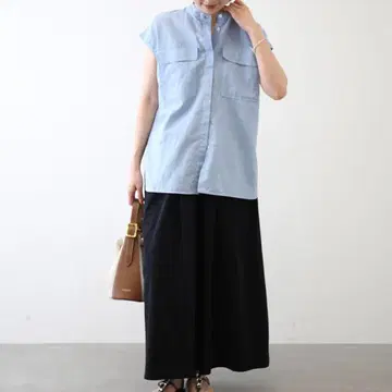 2024AW IENA 헴프 슬리브리스 셔츠 코튼 색스 블루