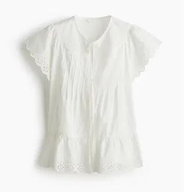 [미사용 새상품] H&M 핀턱 코튼 블라우스 화이트