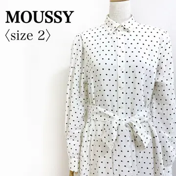 MOUSSY 도트 무늬 셔츠 원피스 2 화이트 블랙 긴팔 A라인 롱
