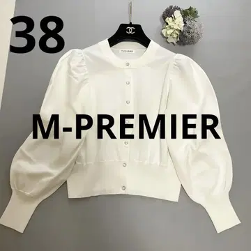 엠프리미어 가디건 펄 버튼 퍼프 슬리브 소매 화이트 사이즈 38