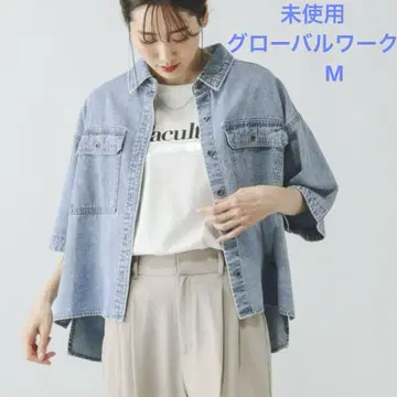 미사용 블라우스 셔츠 GOOD 데님 셔츠 반팔 글로벌 워크 M
