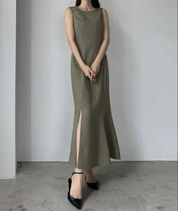르엘레 린넨 라이크 슬리브리스 머메이드 슬릿 원피스