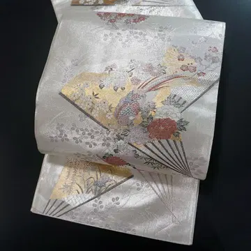 은 구백 본 사가니시키 부채 순수 실크 후쿠로 오비 다과석 포멀 a343