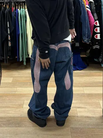 레어 초와이드 evisu 빅 카모메 자수