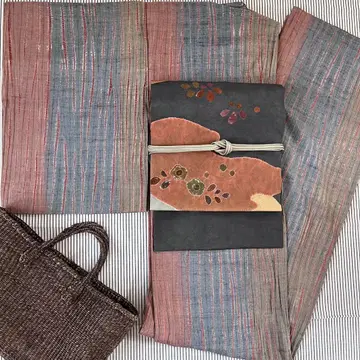 홑기모노 회오리 시보리 명주 고급 새상품급 스모키 컬러 순수 실크