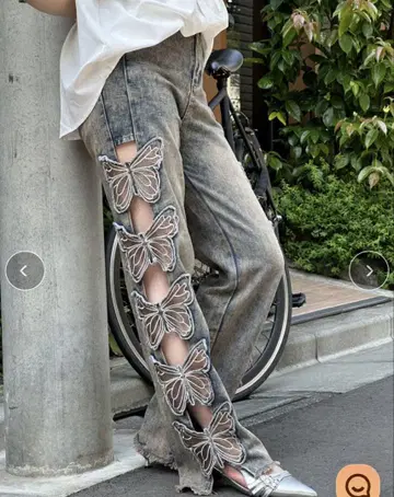 CRAMMY 버터플라이 데님 팬츠 나비 팬츠 데님 청바지