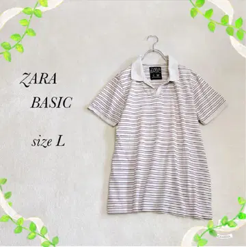 [ZARA BASIC] 자라(L) 버튼리스 피케 셔츠 베이지 스트라이프