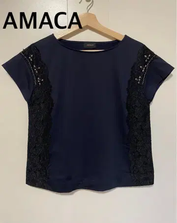 AMACA 아마카 컬렉션 네이비 반팔 상의 반팔 블라우스 38