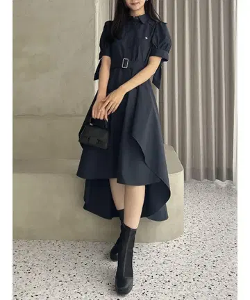 dazzlin POLOBCS 콜라보 헴 레이어드 셔츠 원피스 네이비