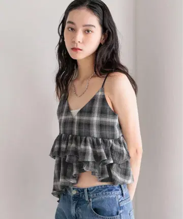 미사용 새상품 LOWRYSFARM 옴브레 체크 뷔스티에