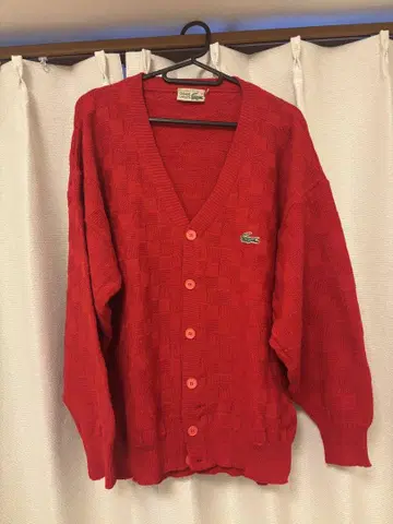 Lacoste 체크 무늬 레드 가디건