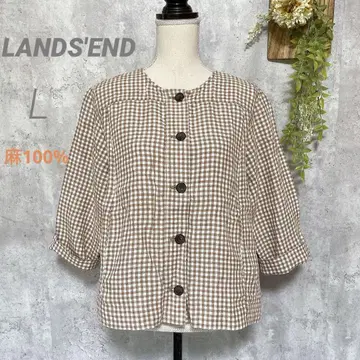[라이즈엔드] 린넨 노카라 자켓 깅엄 체크 7부 소매 L