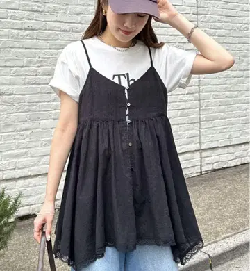 Discoat 디스코트 아시메헴 레이스 캐미 튜닉 블랙 캐미