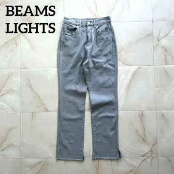 BEAMS LIGHTS 라이트 블루 그레이 데님 36 밑단 슬릿 컷오프